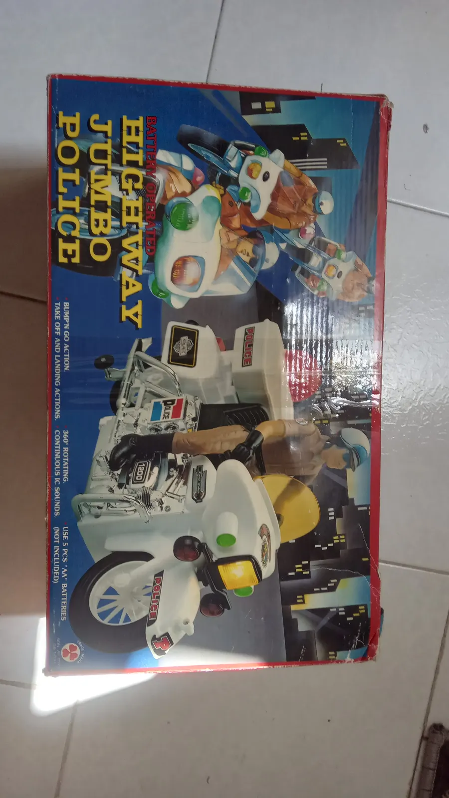 Vintage Jumbo Police Motorcycle Toy – Original Box – Working Lights – Helicopter image 5