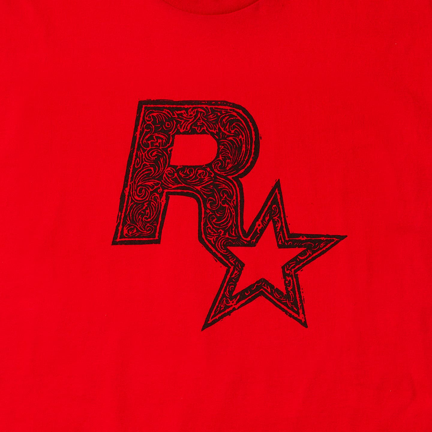 Black on Red Linocut Rockstar Games Logo Tee image 2